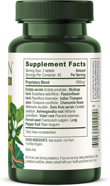 Banyan Botanicals Organic Tranquil Mind - Nervous System Support & Physical Relaxation - 90 Tablets