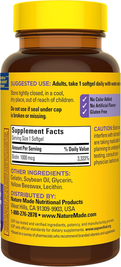 Nature Made Biotin 1000 µg Softgels, 120 Softgels