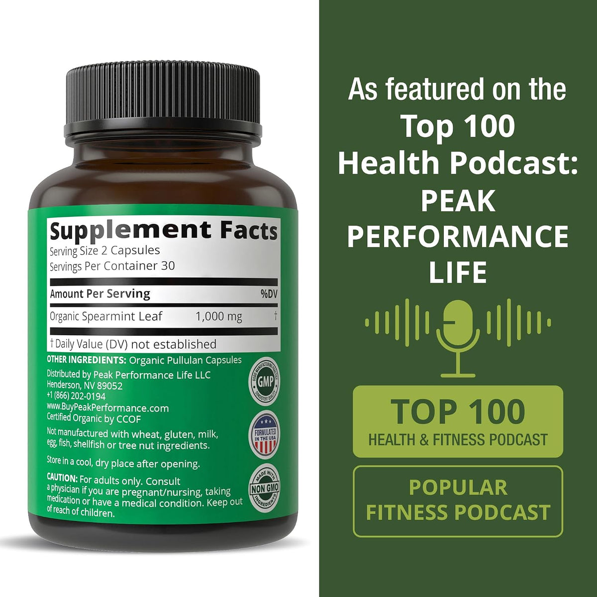 Peak Performance Organic Spearmint Capsules. Organic Vegan Spearmint Leaf Pills for Digestive Support and General Wellness. UK Tested Supplement for Women and Men. - görsel 6