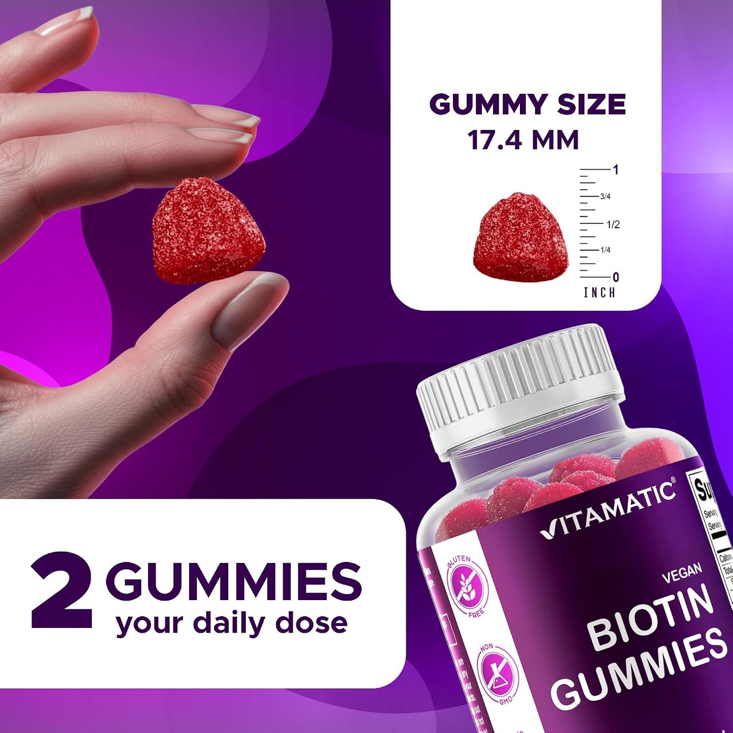 Vitamatic Biotin Gummies 10,000 mcg – 60 Vegan Gummies for Hair, Skin & Nails - görsel 4