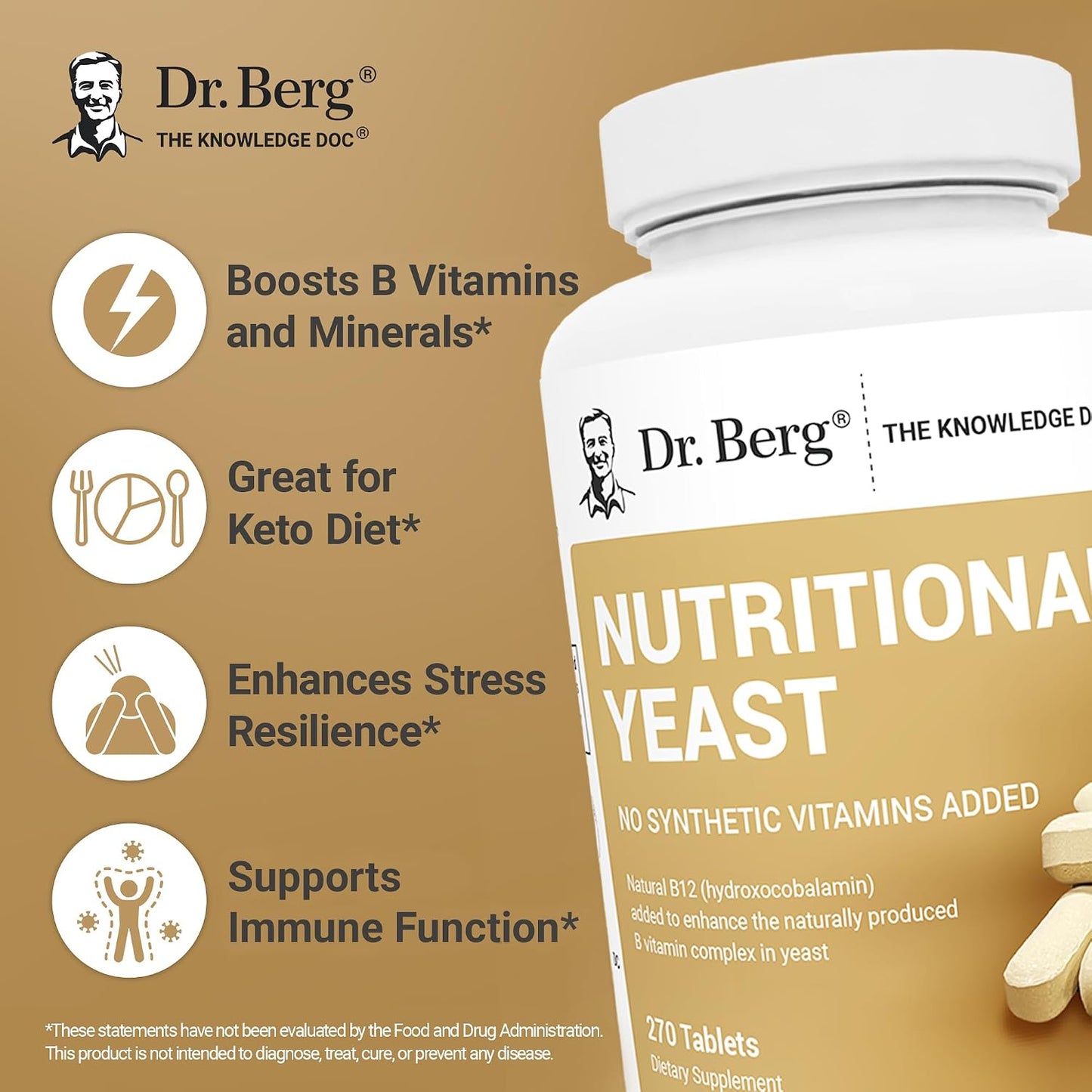 Dr. Berg Nutritionals Yeast Tablets – Natural B12 Added - All 8 B Vitamin Complex – Organic Vanilla Flavour - 270 Vegan Tablets - görsel 3