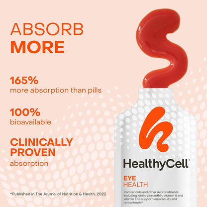 Healthycell Eye Health Daily Liquid Supplement - Eye Vitamins and Minerals with Lutein, Zeaxanthin, Astaxanthin and Beta Carotene for Sight Care and Macular Support - 30 Gel Packs