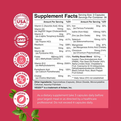 Fertility Supplements for Women with Inositol & Folic Acid – Preconception Vitamins for Hormone Balance with L-methylfolate, B12, Vitamin D3, Iodine, Selenium, Zinc and CoQ10 – 90 Count