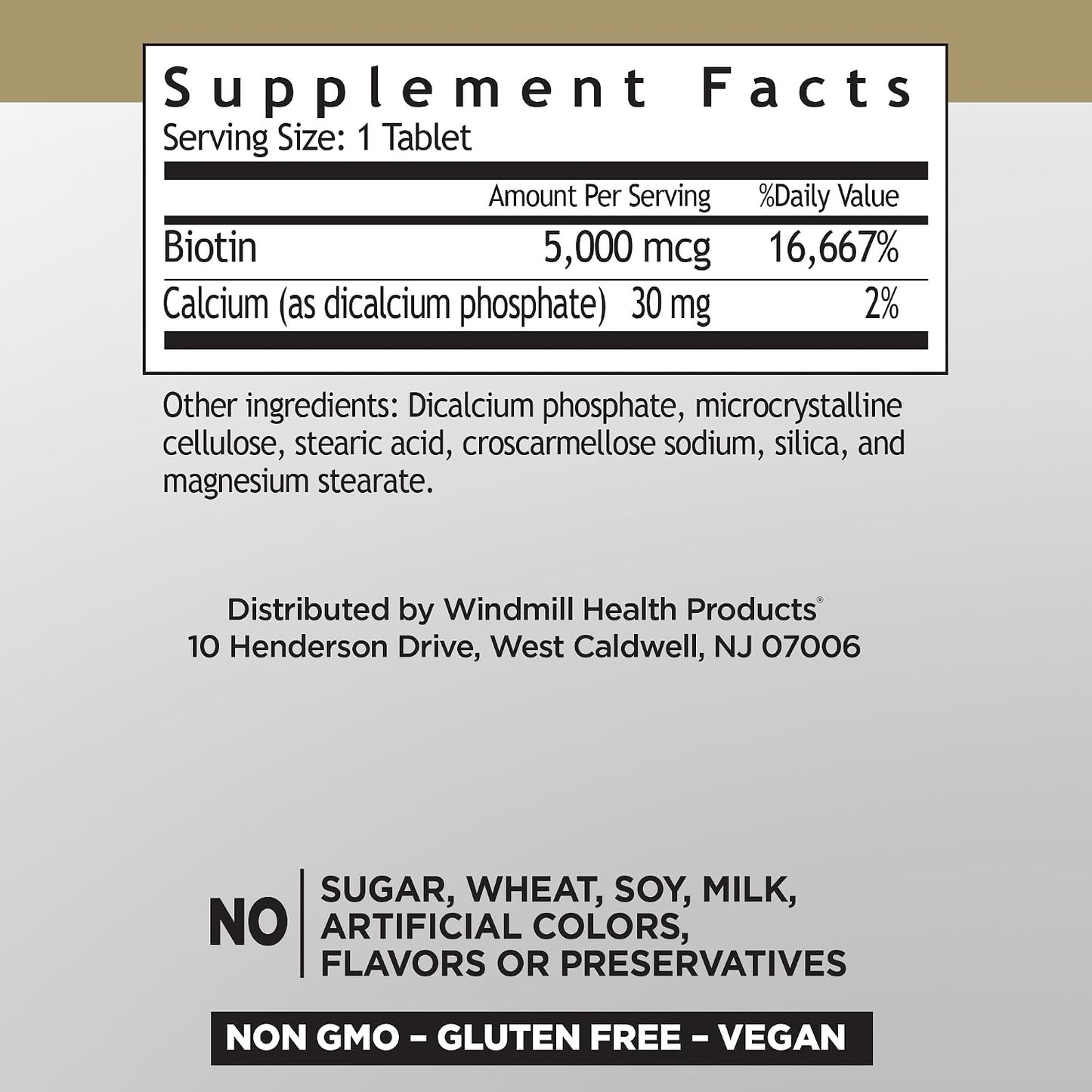 Windmill Natural Vitamins Biotin 5000 mcg, Supports Healthy Hair, Skin and Nails, 60 Tablets - görsel 2