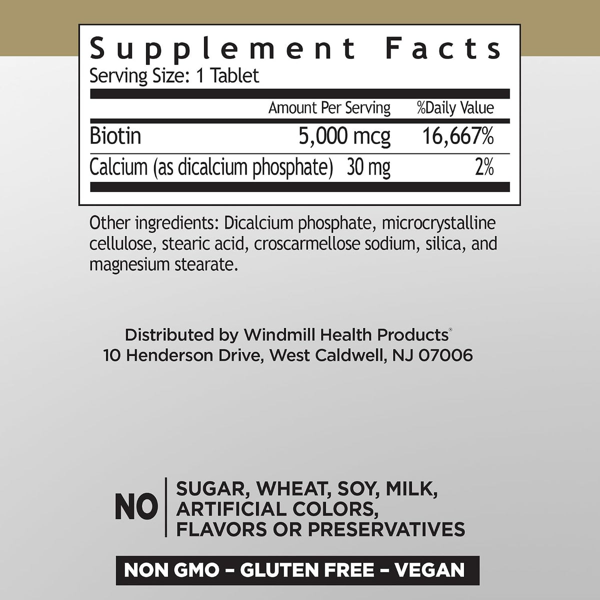 Windmill Natural Vitamins Biotin 5000 mcg, Supports Healthy Hair, Skin and Nails, 60 Tablets - görsel 2