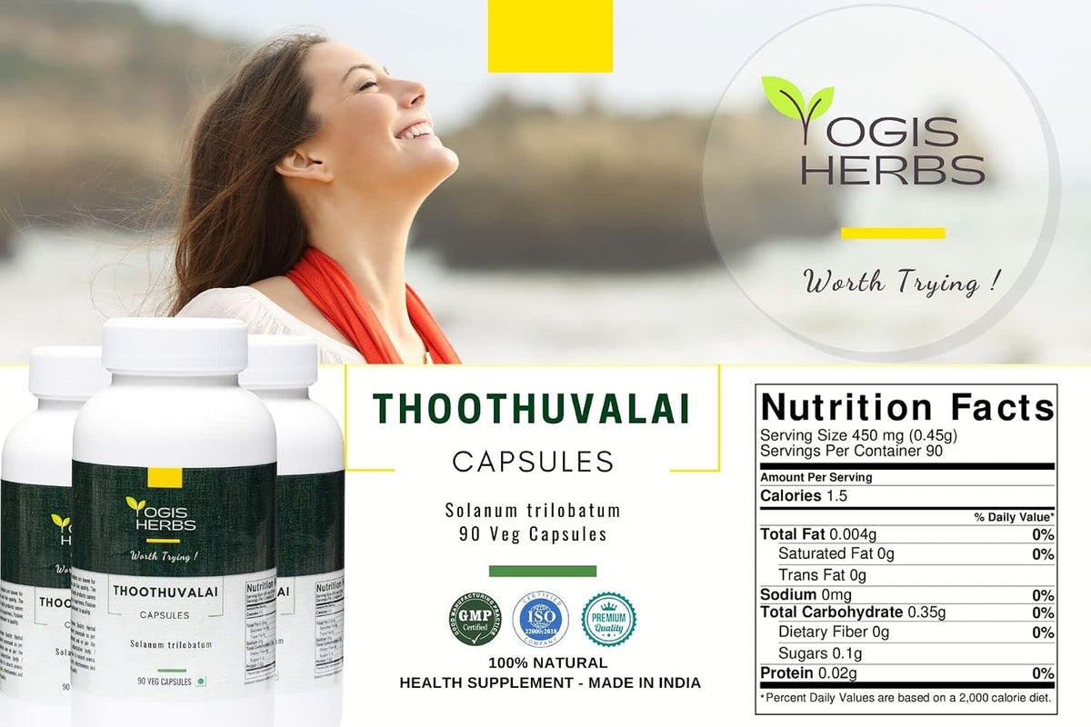 YOGIS HERBS Thoothuvalai Capsules (Solanum Trilobatum) – 90 Veg Capsules - görsel 2