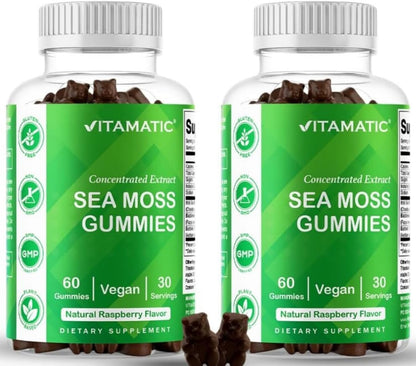 Vitamatic Irish Sea Moss Gummies with Bladderwrack & Burdock Root, Vegan, Non-GM, 120 Count