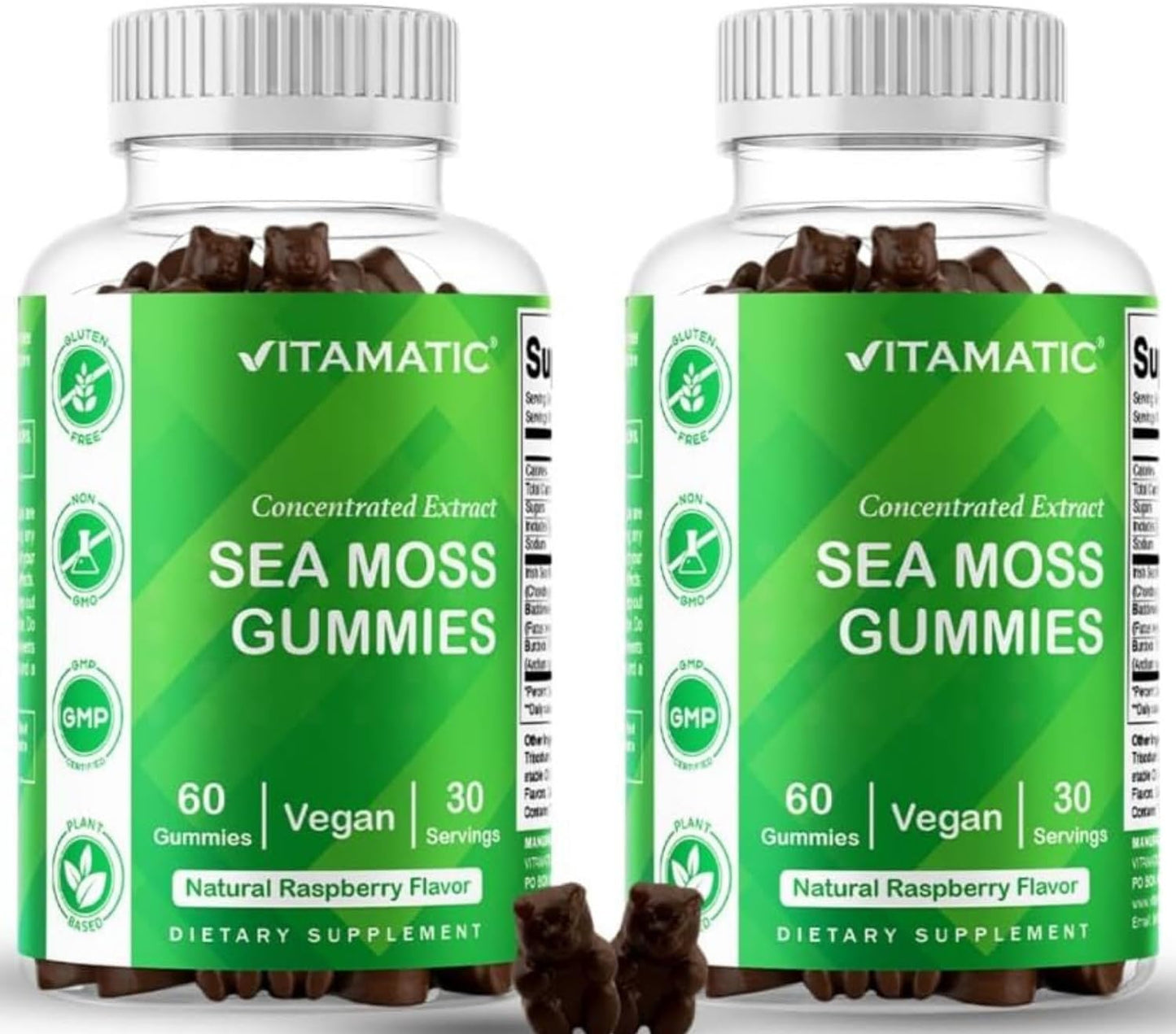 Vitamatic Irish Sea Moss Gummies with Bladderwrack & Burdock Root – Botanical Extract Supplement – Vegan, Non-GMO – 120 Gummies - görsel 1