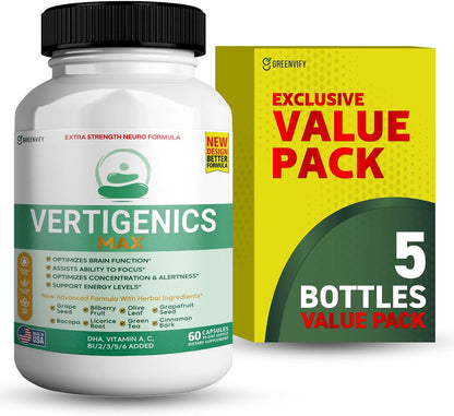 Vertigenics Max Brain Support Supplement (Extra Strength Neuro Formula, 60 Capsules)