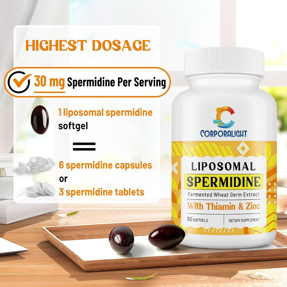 30mg Spermidine Supplement for Cellular Renewal & Longevity - Liposomal, High Absorption, 120 Softgels - görsel 3