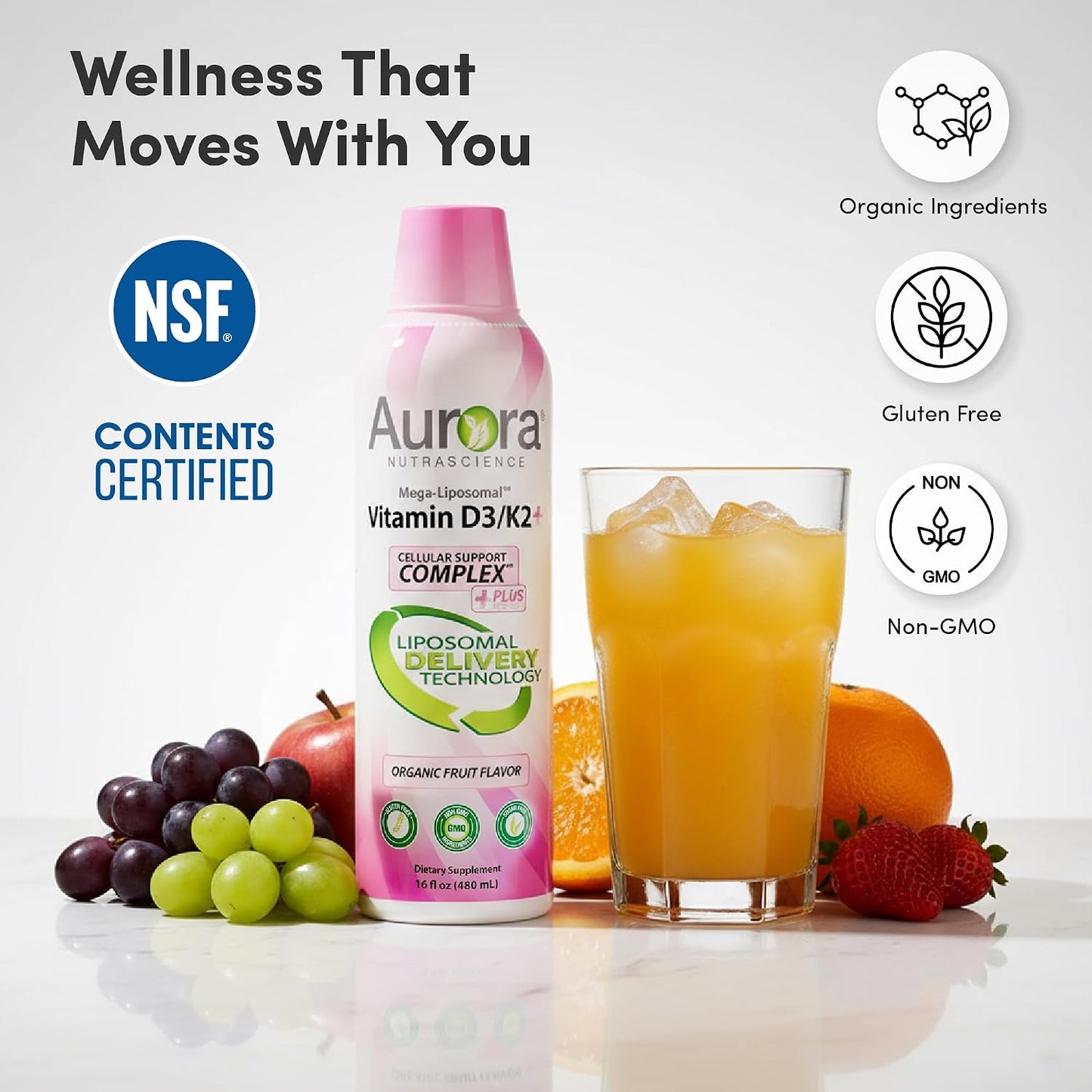 Aurora Nutrascience Mega-Liposomal Vitamin D3/K2+ with Vitamin C, Strawberry, 473 ml - görsel 7
