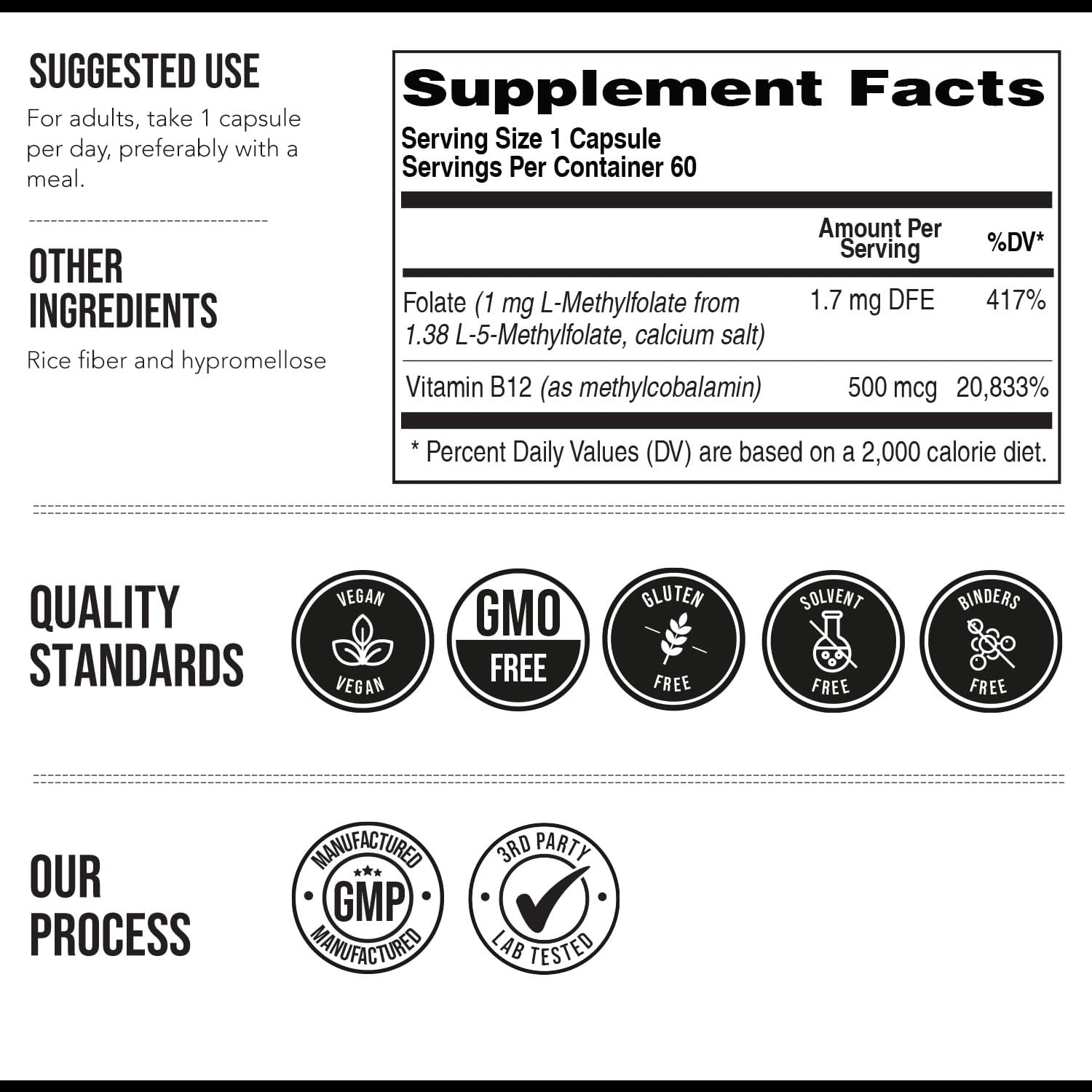L Methyl Folate 1000 µg Plus Methyl B12 Cofactor – Active 5-MTHF Form – 60 Capsules - görsel 6