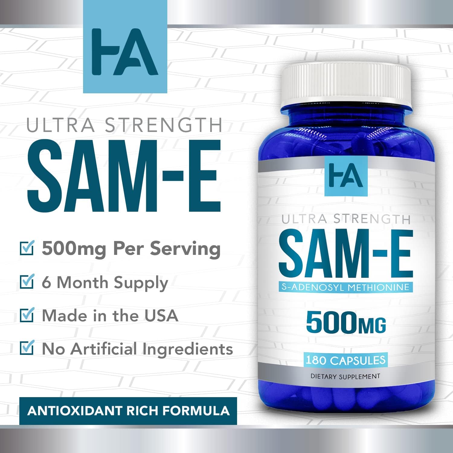 High Strength 500mg SAM-e Supplement - S-Adenosyl Methionine for Bone, Joint & Mood Support - Vegan, Non-GM, 180 Vegetarian Capsules - görsel 4