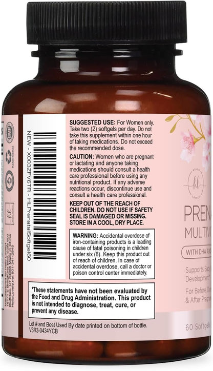 Hello Lovely! Prenatal Vitamins with Folic Acid, DHA and Iron – Daily Pregnancy Multivitamin (60 Softgels)