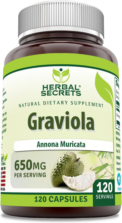 Herbal Secrets Graviola 650 mg Supplement – 120 Veg Capsules