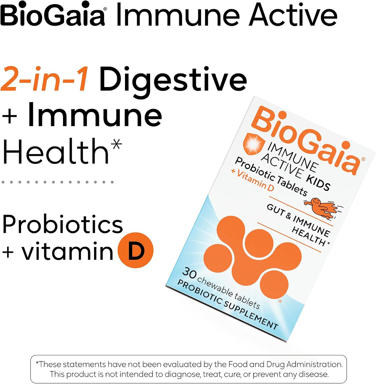 BioGaia Immune Active Kids | Probiotic + Vitamin D | for Digestive & Immune Health | Ages 3+ | Allergen, Dairy, Soya & Gluten-free | Trusted by Paediatricians | 30 Day Supply | Orange Flavoured Chewable - görsel 3