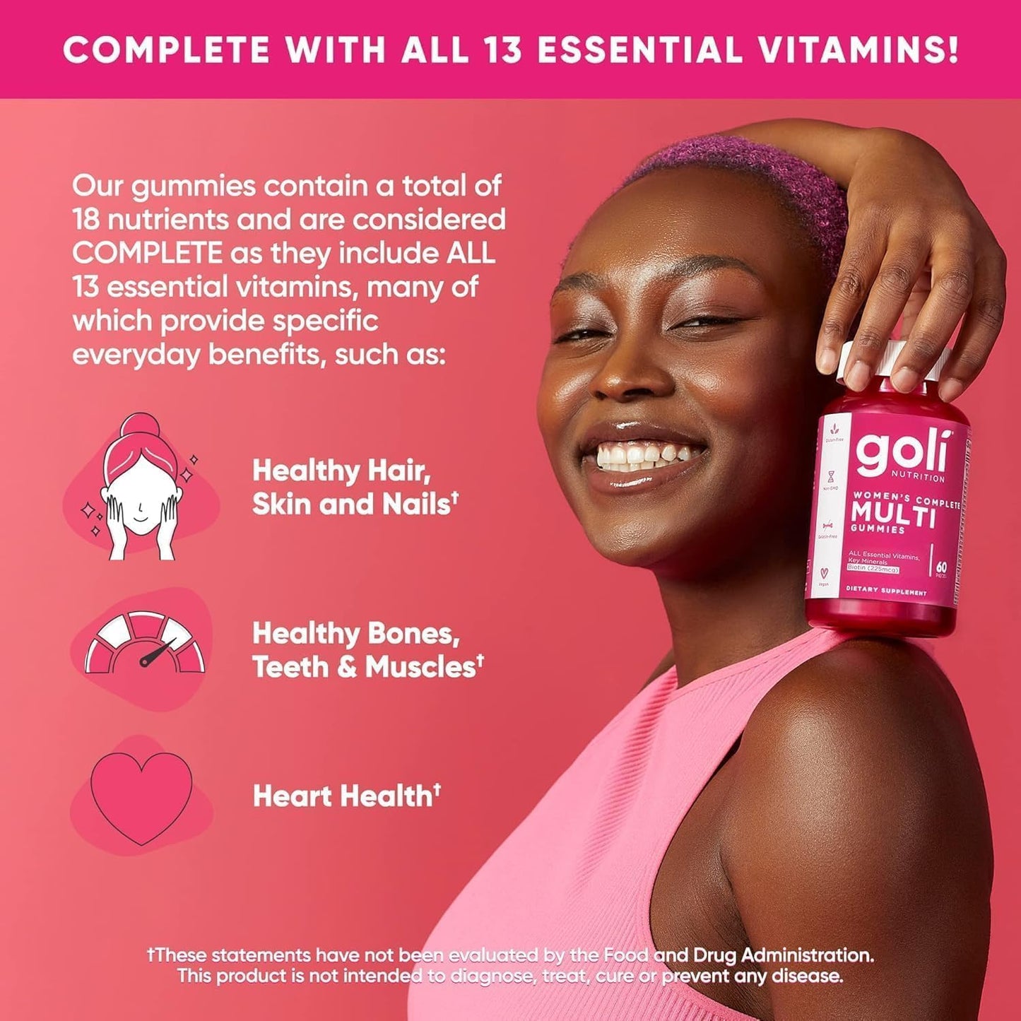 Goli Women’s Multivitamin Gummies – 60 Count – All 13 Essential Vitamins and Key Minerals – Kosher, Gluten-Free, Vegan, Non-GMO - görsel 3