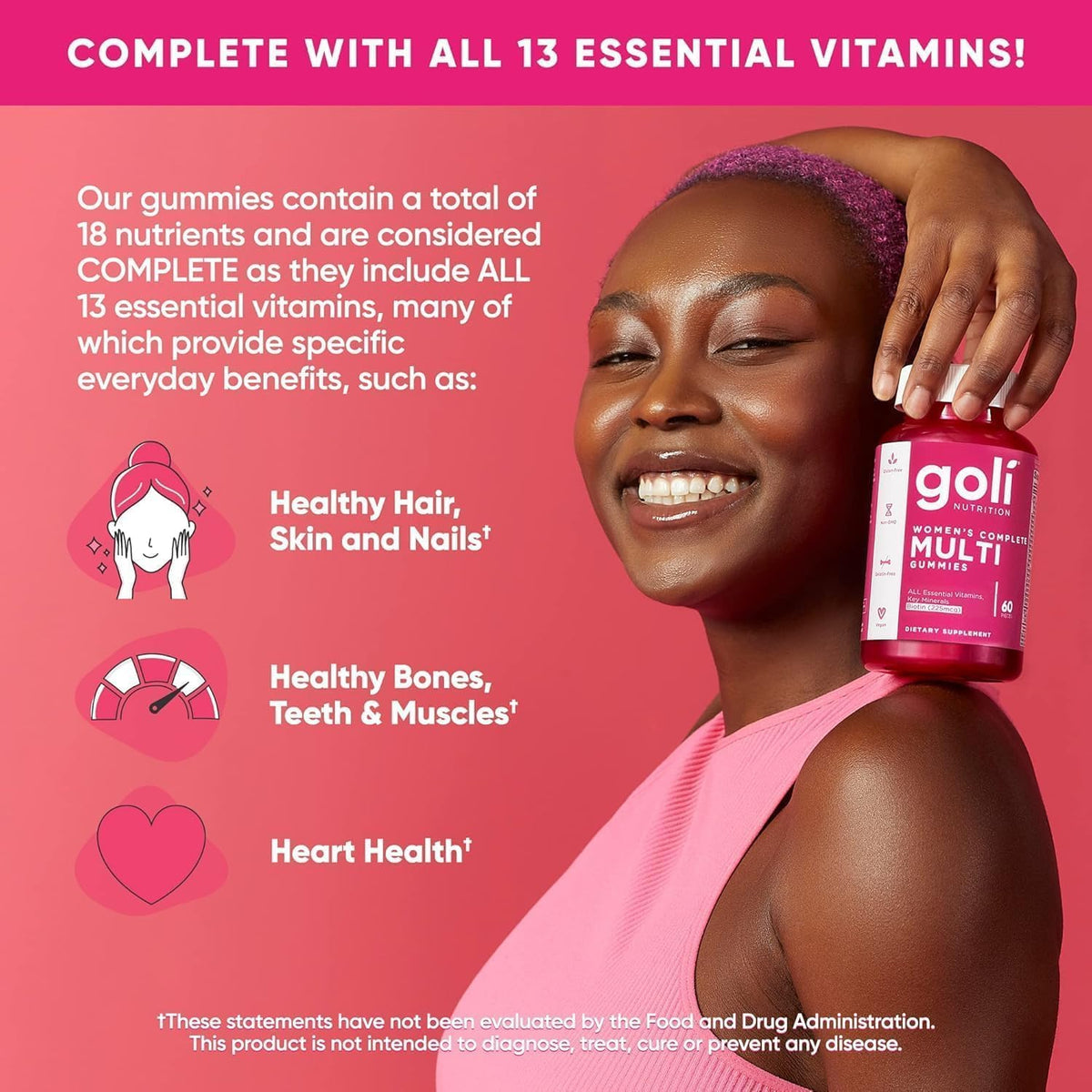 Goli Women’s Multivitamin Gummies – 60 Count – All 13 Essential Vitamins and Key Minerals – Kosher, Gluten-Free, Vegan, Non-GMO - görsel 3