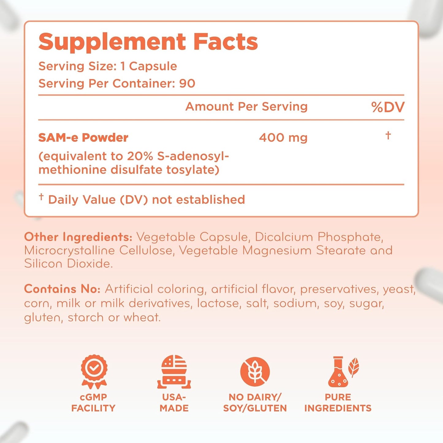 Clear Formulae Bioactive SAM-e 400mg - High-Strength SAM-e Food Supplement with Biologically Active S,S Form - Vegan, Non-GM, Preservative-Free - 90 Capsules - görsel 8