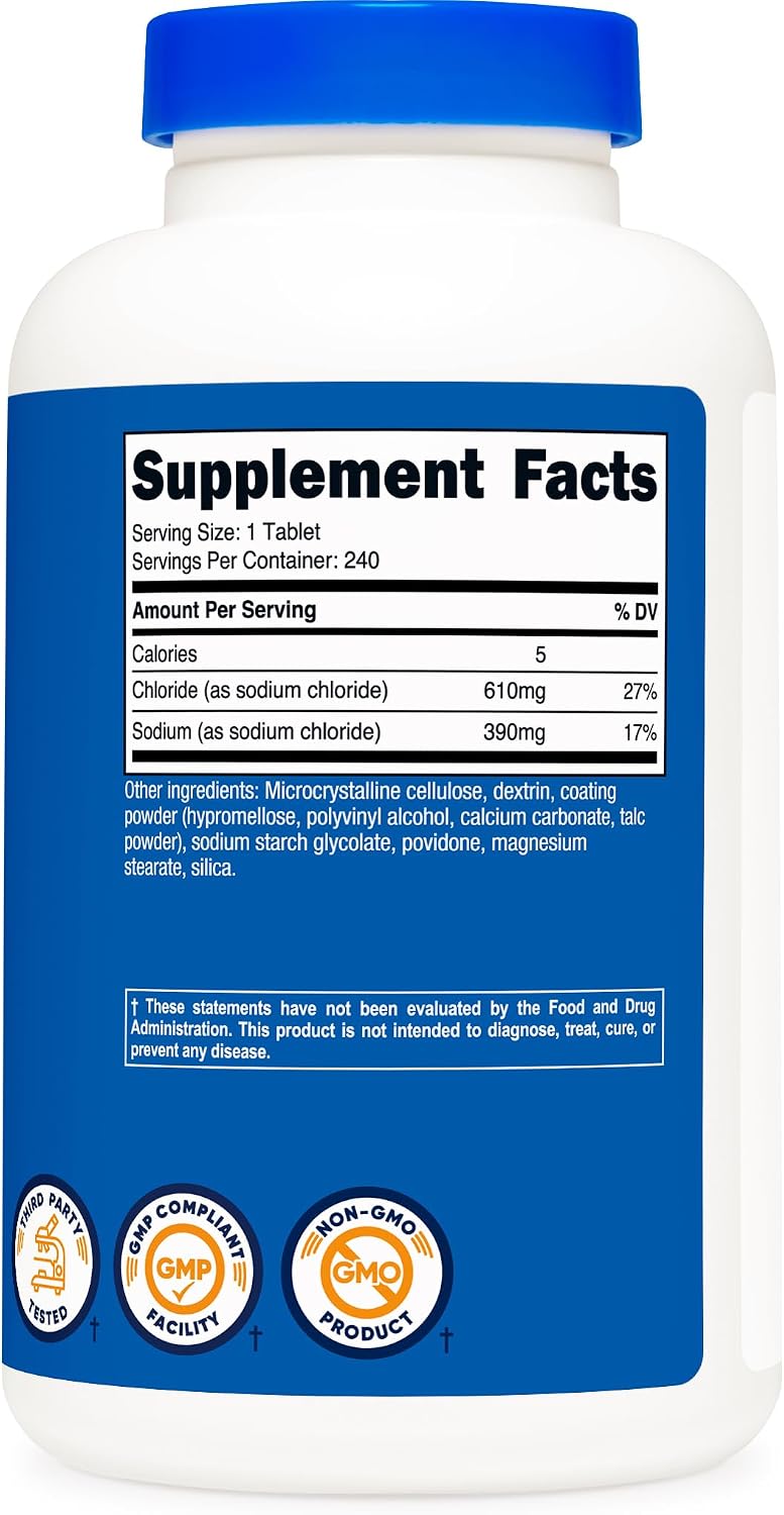 Nutricost Sodium Chloride 1000mg, 240 Tablets - Salt Tablets, Non-GM, Gluten-free - görsel 5