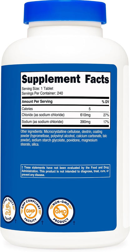 Nutricost Sodium Chloride 1000mg, 240 Tablets - Salt Tablets, Non-GM, Gluten-free