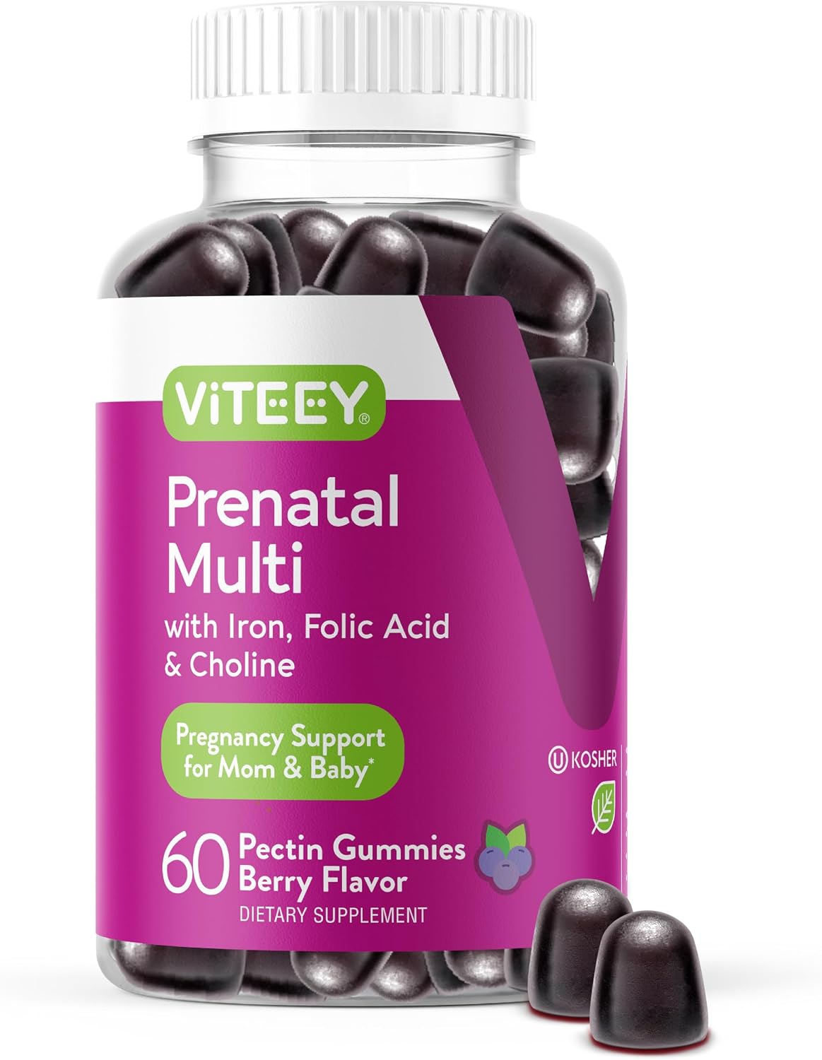 Viteey Prenatal Gummies with Iron, Folic Acid & Choline - 60 Count - görsel 1