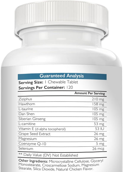 Cardio Support for Dogs Plus Antioxidant, L-Carnitine, L-Taurine, with Coenzyme Q10 and Vitamin E, Supports a Healthy and Strong Dog Heart, 120 Chewable Tablets