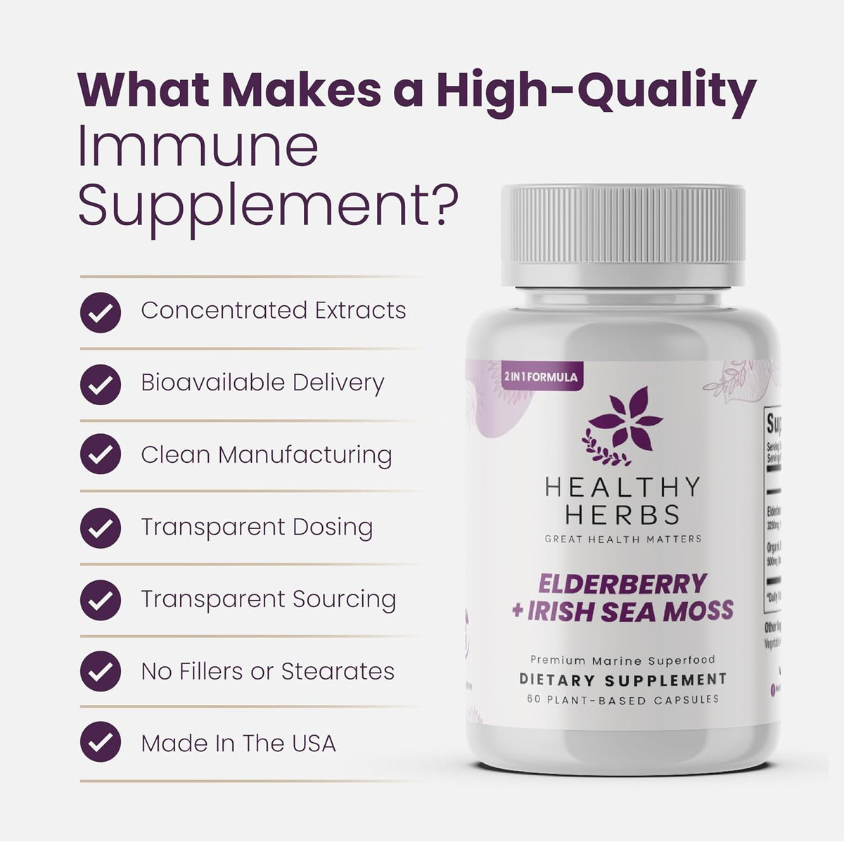 Healthy Herbs Wildcrafted Elderberry Sea Moss Capsules - 2600mg Irish Sea Moss + Elderberry Blend, Vegan, Non-GMO, 60 Capsules - görsel 5