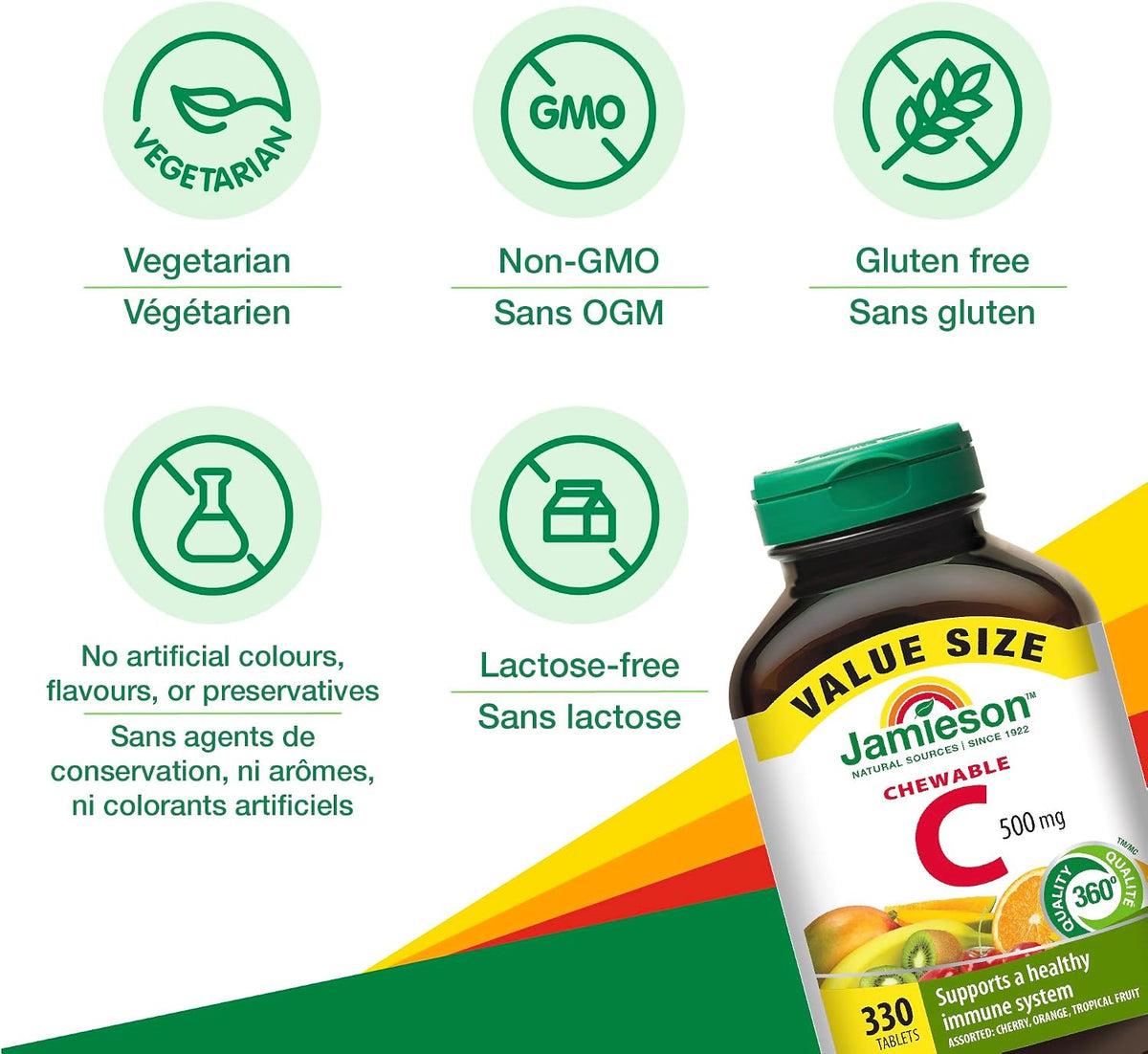 Jamieson Chewable Vitamin C 500mg Value Pack - 330 Tablets, Mixed 3 Flavours - görsel 3