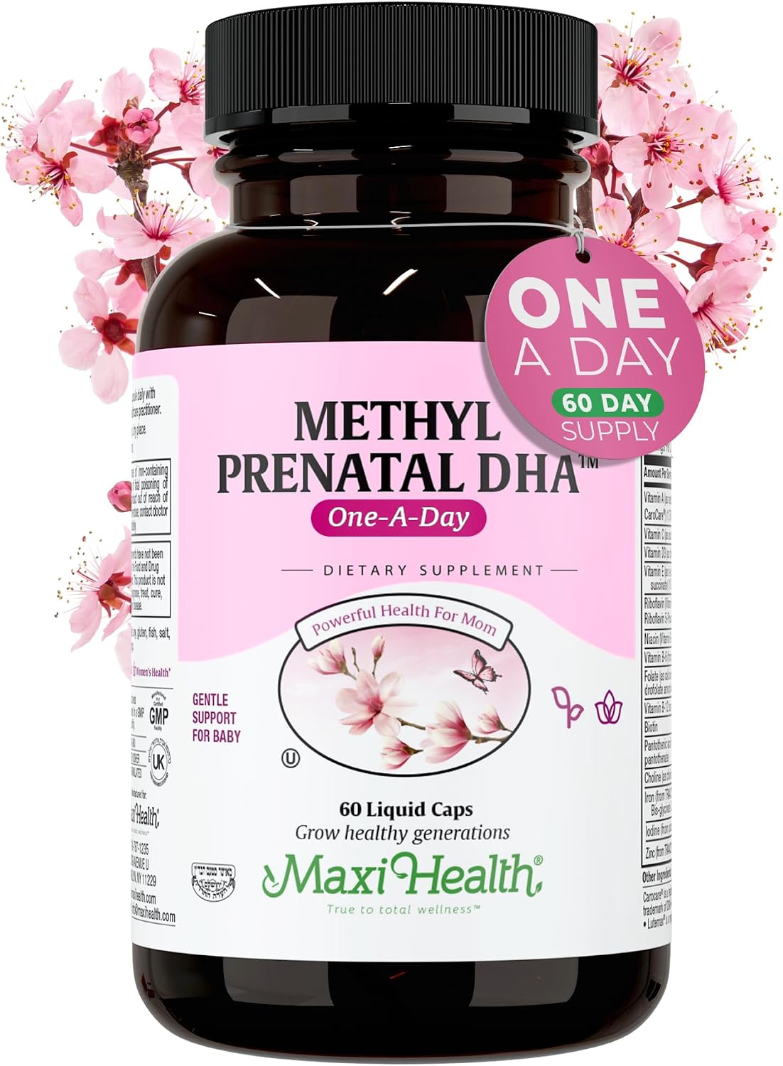 Maxi Health - Methyl Prenatal DHA Prenatal Vitamins for Women - Clinician Formulated, Kosher, Gluten-free Prenatal Multivitamin with 25 Nutrients Including DHA, Folic Acid & More, 60 Liquid Capsules - görsel 1