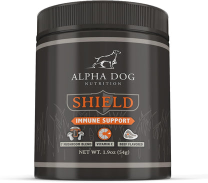Shield Allergy & Immune Support Supplement for Dogs by Alpha Dog Nutrition – 7 Nutritional Mushroom Powder Complex with Vitamin C – Up to 60 Servings for Small Breed Dogs, 54g