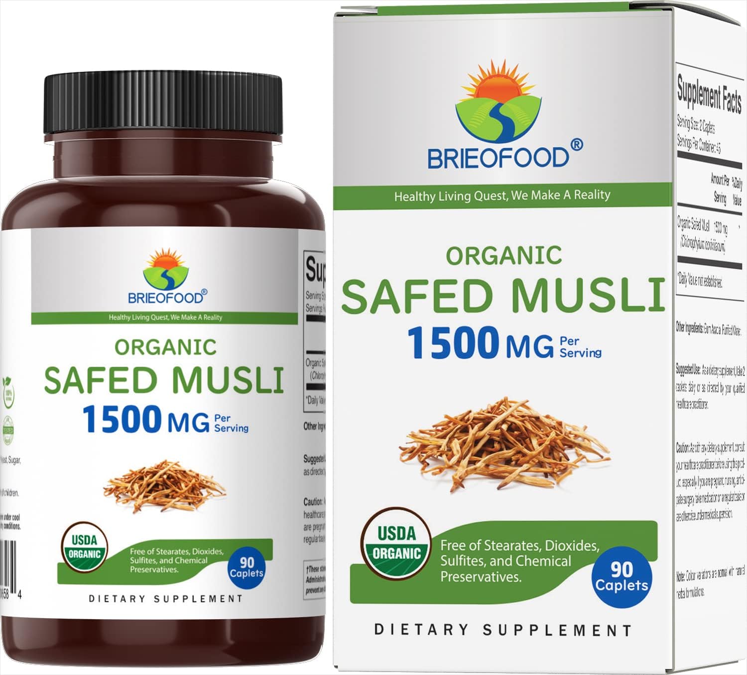 Brieofood Organic Safed Musli 1500mg - 90 Vegetarian Tablets - görsel 1