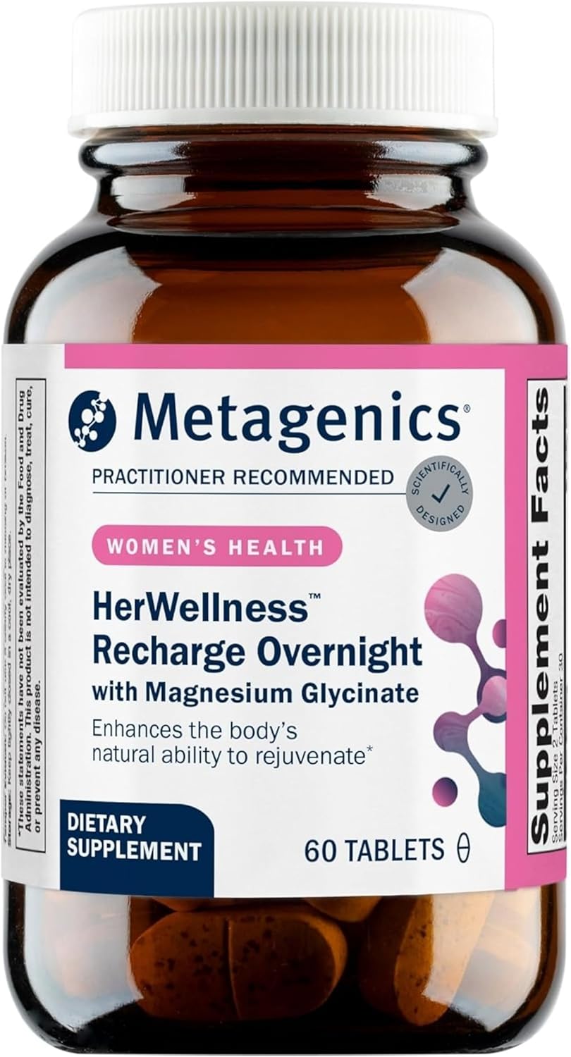 Metagenics HerWellness Recharge Overnight - Women's Sleep Support with Chelated Magnesium, Holy Basil, Zinc & Vitamin C - Supports Relaxation, Stress & Sleep - Non-GM & Gluten-free - 60 Tablets - görsel 1