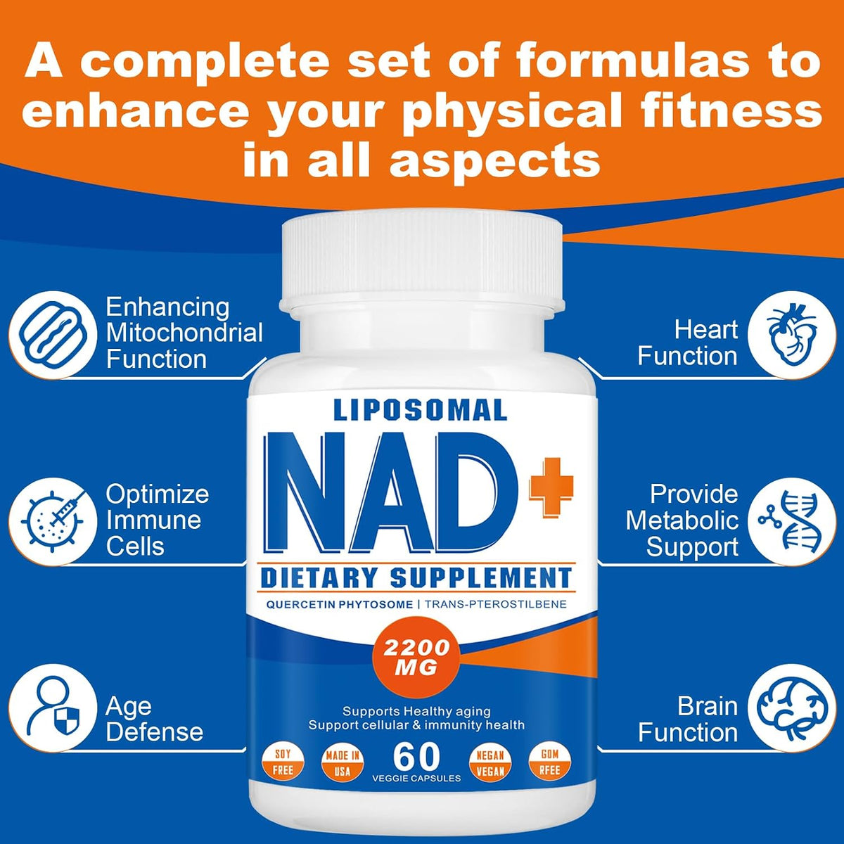 2200mg Liposomal NAD+ Supplement, 60 Capsules | NAD Supplement for Women and Men, Enhances Cell Energy & Ageing Defence - görsel 3