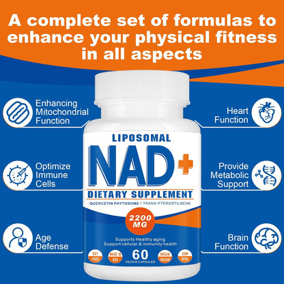 2200mg Liposomal NAD+ Supplement, 60 Capsules | NAD Supplement for Women and Men, Enhances Cell Energy & Ageing Defence