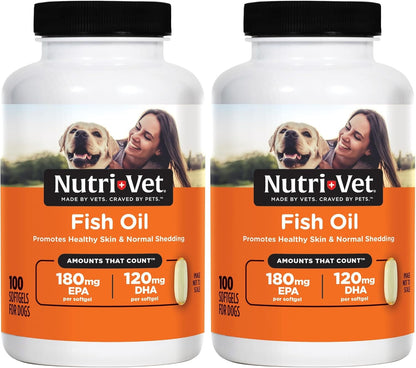 Nutri-Vet Fish Oil Supplement for Dogs – Omega-3 EPA DHA, 100 Softgels