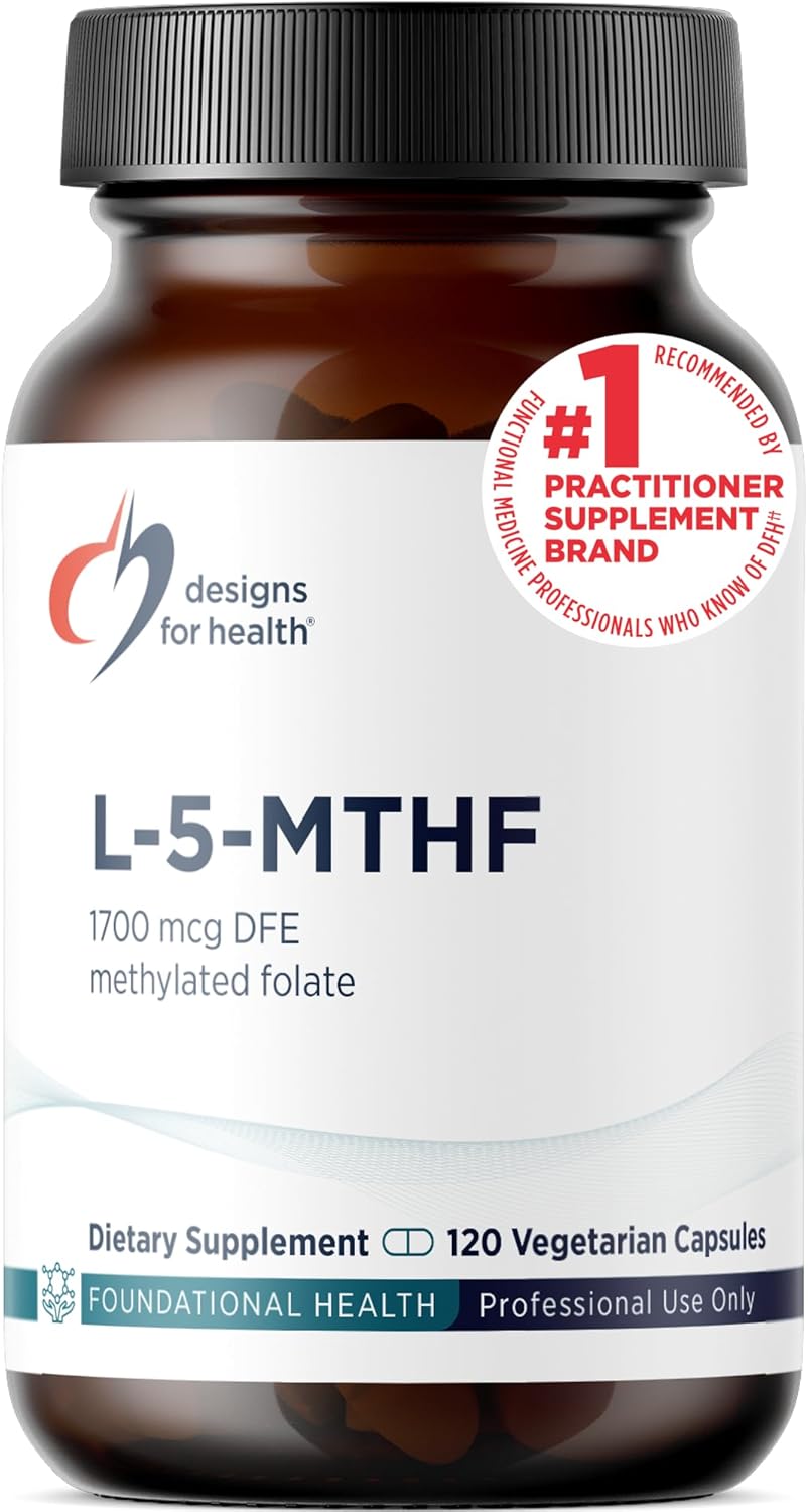 Designs for Health L-5-MTHF - Quatrefolic L-Methylfolate Supplement 1mg (1700mcg DFE) - Methylated Folate for Women and Men - Supports Methylation - Non-GM, Gluten-free (120 Capsules) - görsel 1