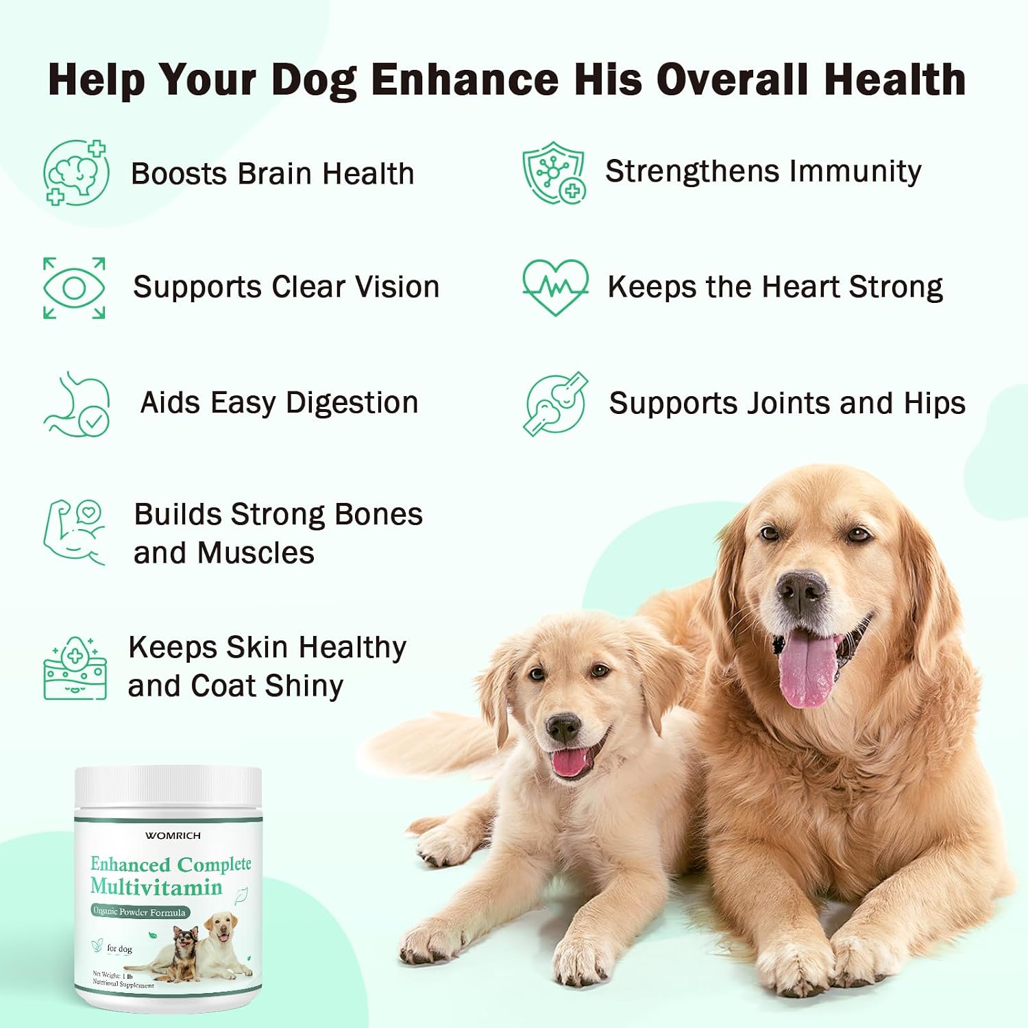 WOMRICH Dog Multivitamin Powder with Probiotics and Omega-3 (454 g / 1 lb) - görsel 2
