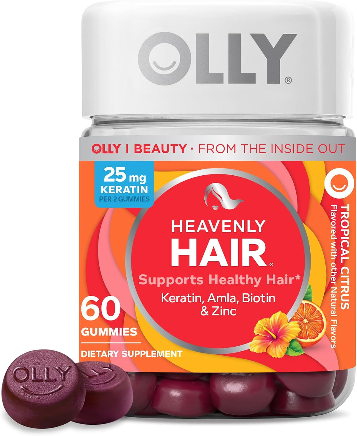 OLLY Heavenly Hair Gummy, Supports Healthy Hair, Keratin, Biotin, AMLA, Chewable Food Supplement, 30 Day Supply - 60 Count - görsel 1