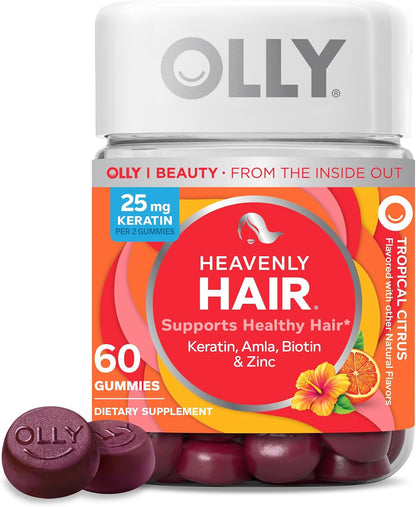 OLLY Heavenly Hair Gummy, Supports Healthy Hair, Keratin, Biotin, AMLA, Chewable Food Supplement, 30 Day Supply - 60 Count