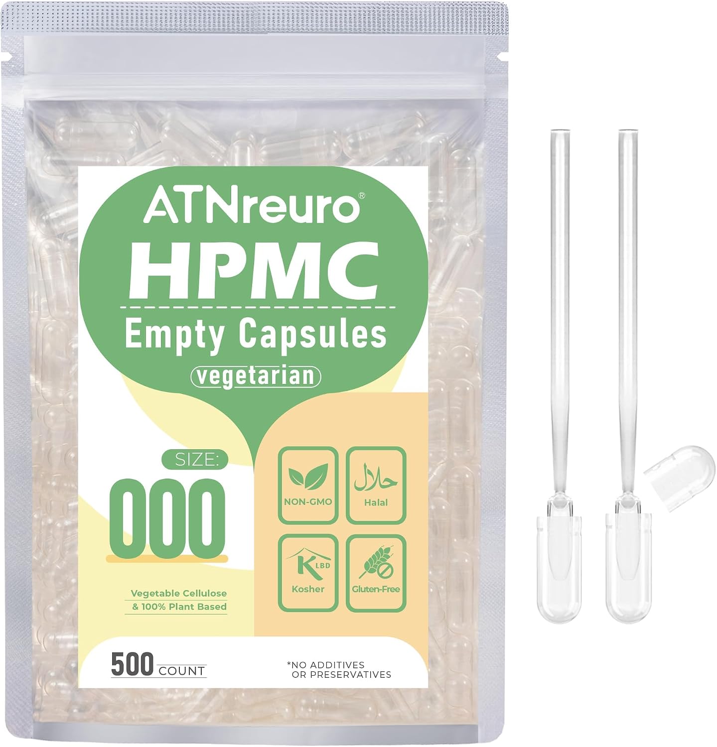 000 Empty Vegan Capsules with Micro Spoons - 500 Capsules - görsel 1