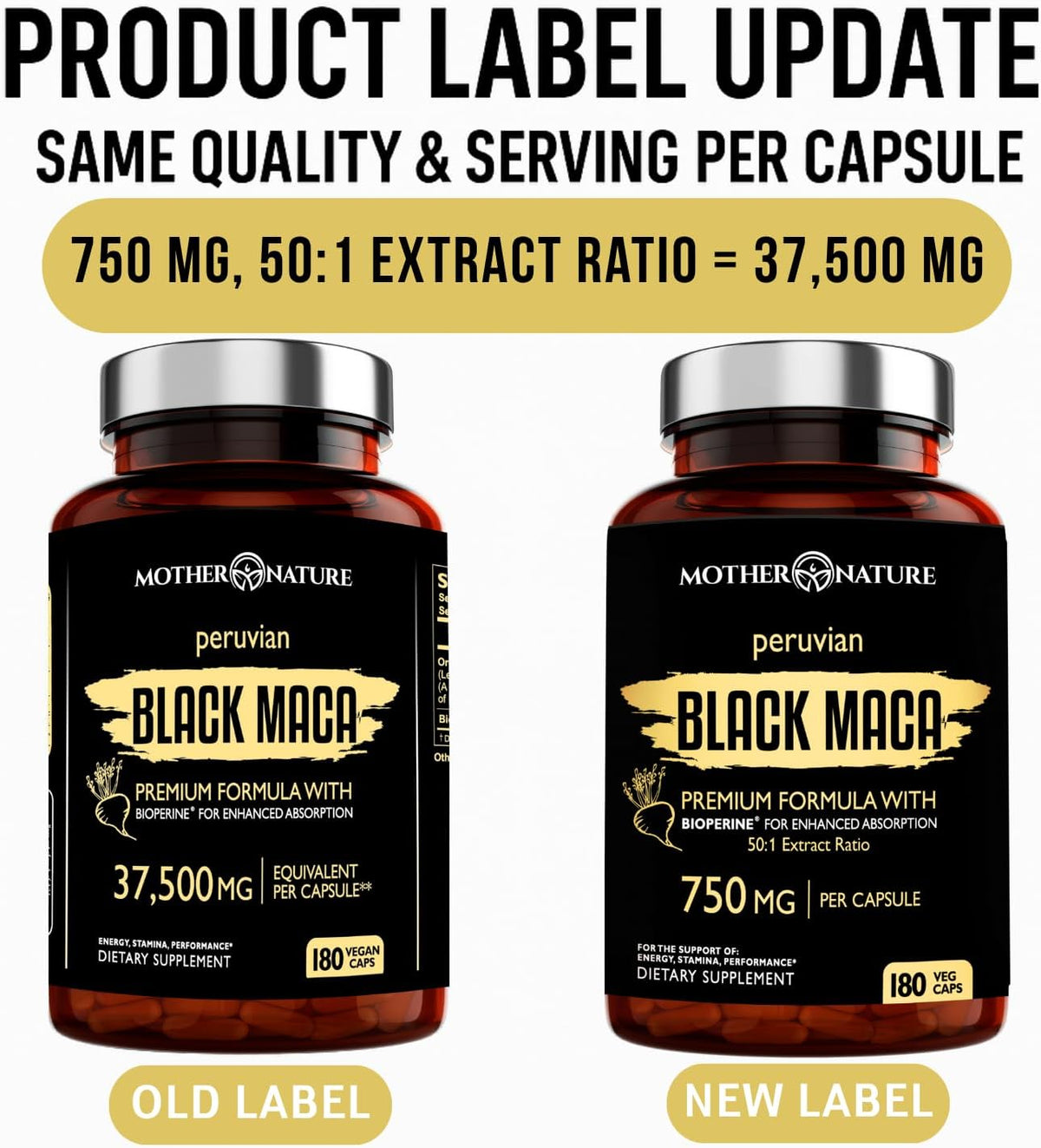 Organic Raw Black Maca 750mg with BioPerine, Energy and Performance, 180 Capsules - görsel 2