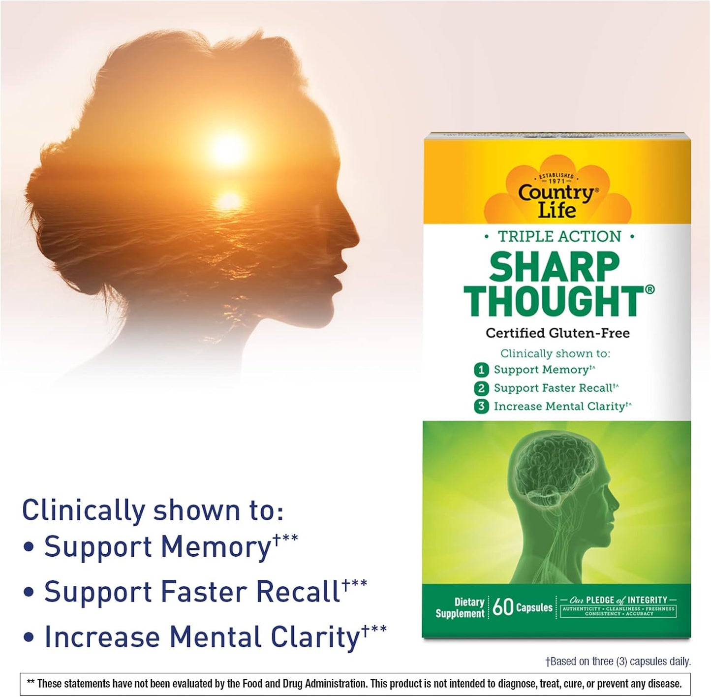 Country Life Sharp Thought - Memory & Cognitive Support Supplement with Phosphatidylserine + DHA, 60 Capsules - görsel 4