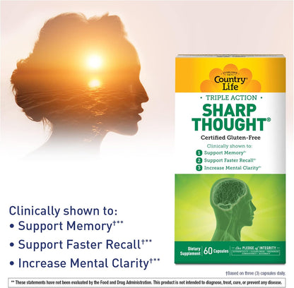 Country Life Sharp Thought - Memory & Cognitive Support Supplement with Phosphatidylserine + DHA, 60 Capsules