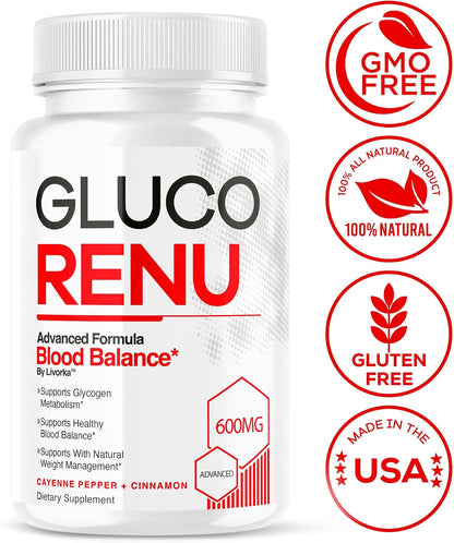 Gluco Renu Capsules - Natural Blood Health Support, Vegan & Non-GMO, 30 Capsules