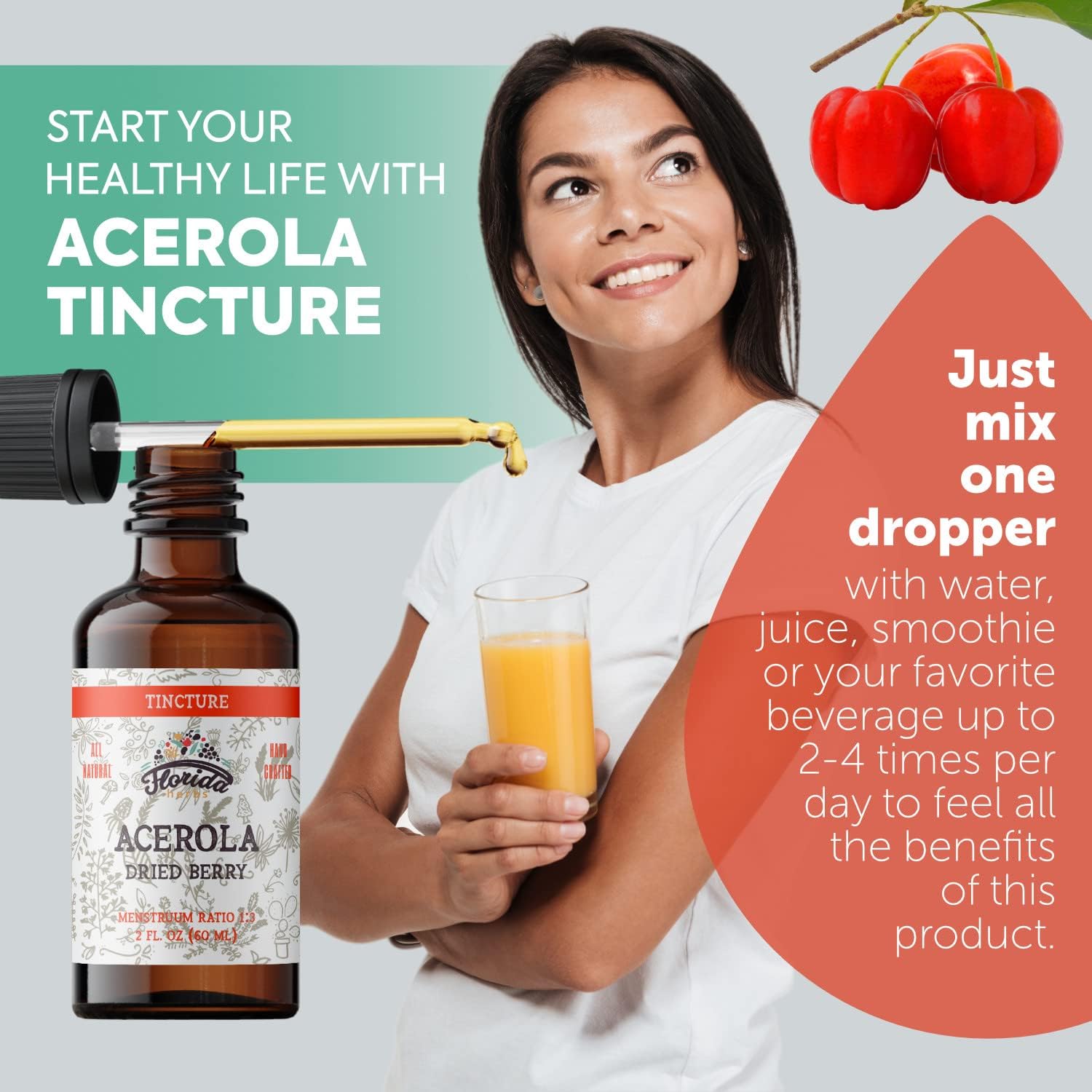 Acerola Tincture (Vitamin C) - Organic Acerola Extract (Malpighia Glabra) Dried Berry, Non-GMO in Cold-Pressed Organic Vegetable Glycerine - görsel 4
