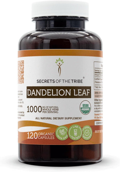 Secrets of the Tribe Dandelion Leaf Organic Capsules | Certified Organic Vegetarian Capsules, Herbal Dietary Supplement | Taraxacum Officinale Dried Leaf (120 Count)
