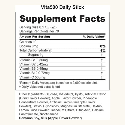 KWANGDONG Vita500 Multivitamin Powder Daily Stick, Improve Strong Immune, & Energy Boost with Vitamin C 500mg, and Vitamin B Complex (70 Sticks of 500mg)
