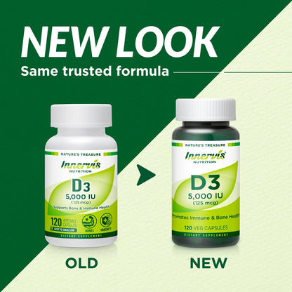 High Potency Vitamin D3 5000 IU – Immune Support & Bone Health, 120 Vegetarian Capsules