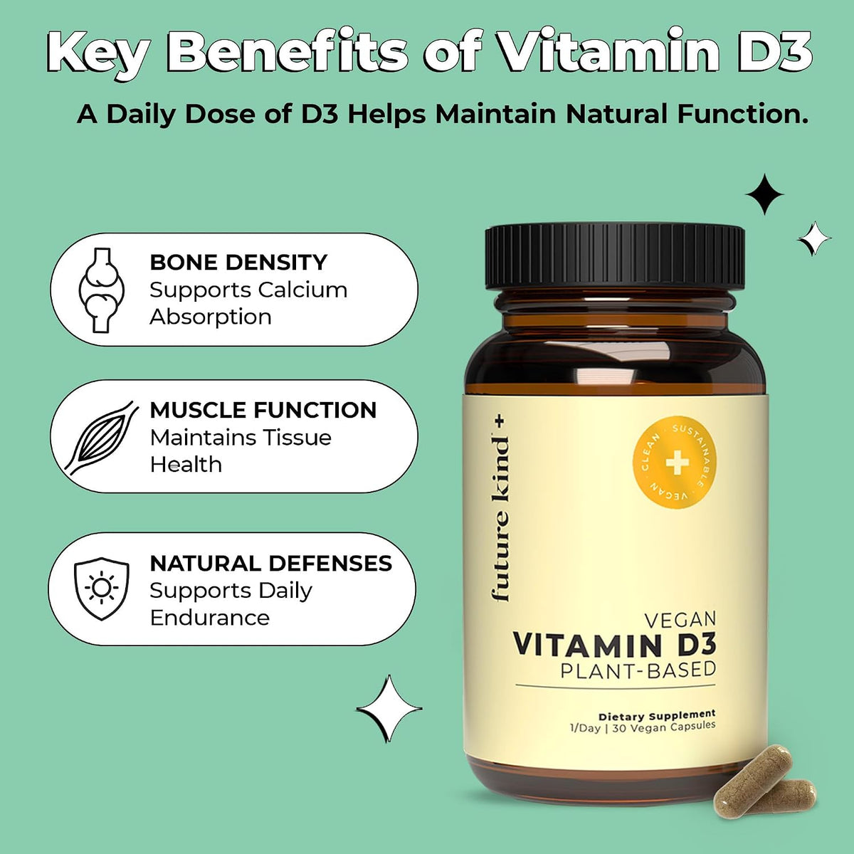 Future Kind Vegan Vitamin D3 2500 IU - 30 Capsules - görsel 3